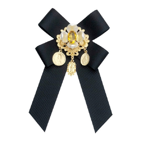 Women Vintage Flowers Diamond Bow-knot Bow Tie Shirt Brooch Clothing Accessories, Tie Belts Version, Pin Buckle Version
