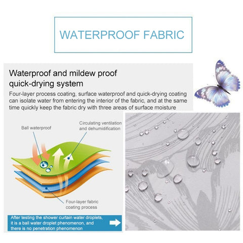 Butterfly Waterproof Polyester Shower Washable Bathroom Curtains, 80x180cm, 120x180cm, 150x180cm, 180x180cm, 200x180cm, 220x180cm, 240x180cm