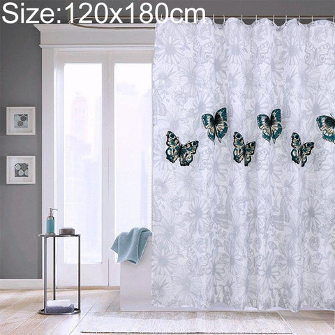 Butterfly Waterproof Polyester Shower Washable Bathroom Curtains, 80x180cm, 120x180cm, 150x180cm, 180x180cm, 200x180cm, 220x180cm, 240x180cm