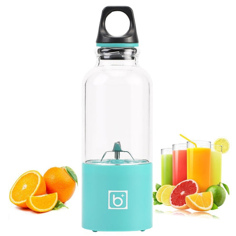 500ml Mini Portable Electric Juicer Cup USB Rechargeable Juicer Blender Maker Shaker Squeezers Fruit Orange Juice Extractor, 4 Blade Head Blue, 4 Blade Head Green, 4 Blade Head Pink