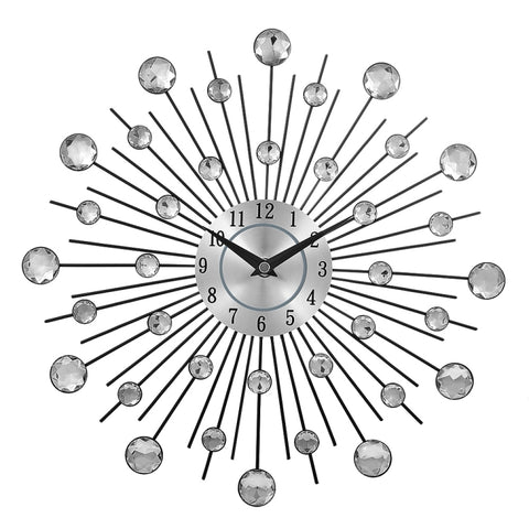 Creative Wall Clock Crystal Silver Wrought Iron Wall Clock Personality Art Decoration Living Room Bedroom Clock, Iron Wall Clock