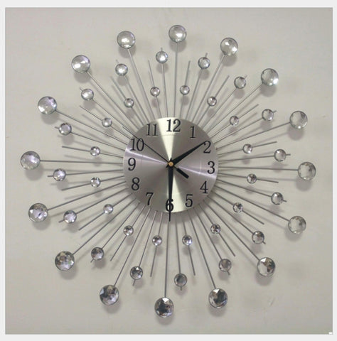 Creative Wall Clock Crystal Silver Wrought Iron Wall Clock Personality Art Decoration Living Room Bedroom Clock, Iron Wall Clock