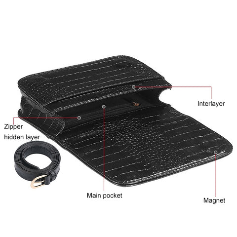 Vintage Women Alligator PU Leather Waist Pack Travel Belt Wallets Fanny Bags, Fanny Bags