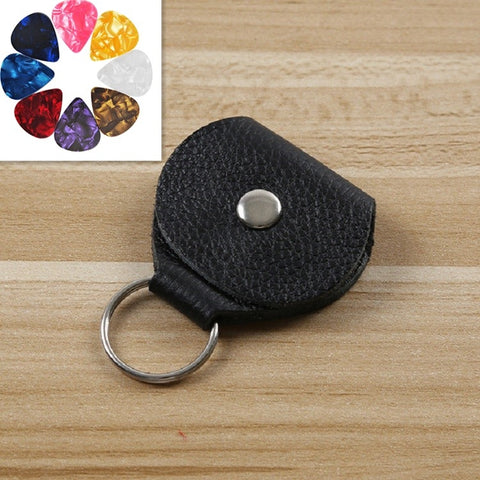 10 PCS Genuine Leather Guitar Pick Storage Bag with Key Ring, Apricot, Black, Brown, Blue, Claret