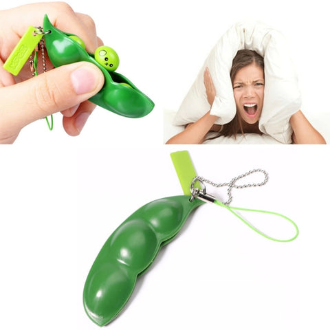 3 PCS Creative Extrusion Pea Soybean Stress Relief Toy Key Pendant, Random Expression Delivery, Extrusion Pea