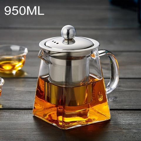 Stainless Steel Clear Heat Resistant Glass Filter Tea Pot, Capacity: 950ml, Capacity: 950ml