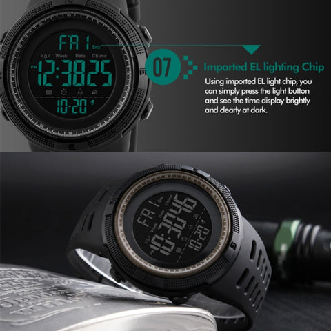 SKMEI 1251 Men Fashionable Outdoor 50m Waterproof Sports Watch Digital Watch with PU Watchband