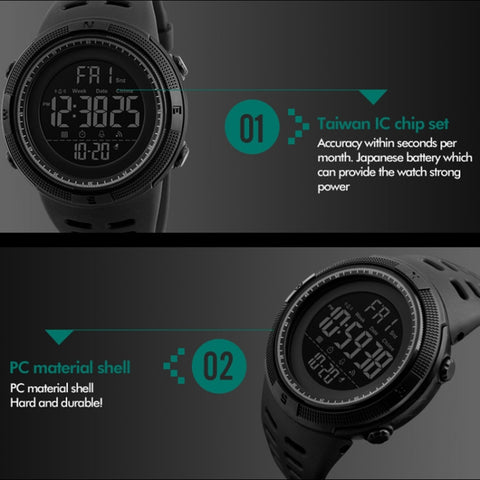 SKMEI 1251 Men Fashionable Outdoor 50m Waterproof Sports Watch Digital Watch with PU Watchband