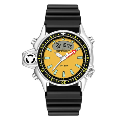 SANDA 3008 Multifunctional Men Outdoor Sports Noctilucent 50m Waterproof Digital Wrist Watch