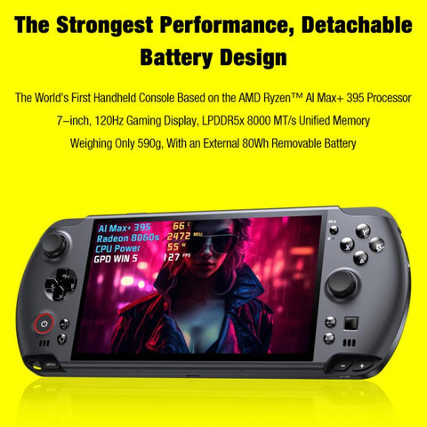 GPD WIN 5 Handheld Game Console, 64GB+2TB, 7 inch Windows 11 OS AMD Ryzen Al Max+ 395 CPU, US Plug, Al Max+ 395 / 64GB+2TB