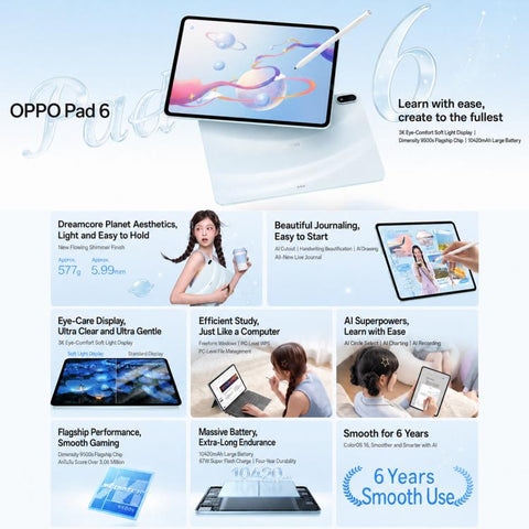 OPPO Pad 6 12.1 inch Soft Light Screen Tablet PC, 8GB+256GB, ColorOS 16 MediaTek Dimensity 9500s Octa Core, 8GB+256GB Soft Light