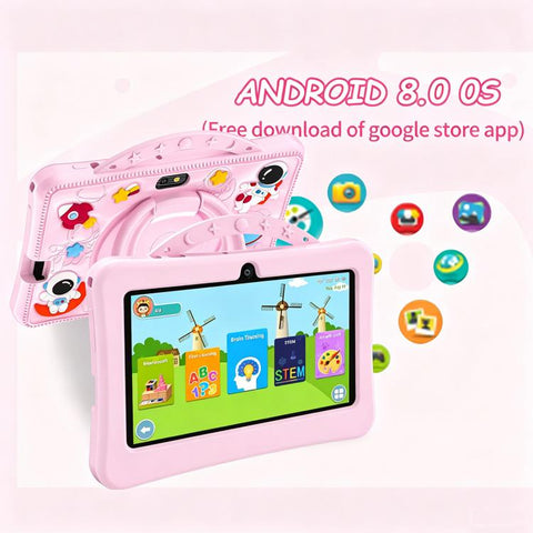 7 inch WiFi Kids Tablet PC with Portable Astronaut Silicone Case, 1GB+16GB, Android 8.0 MTK6735 Quad Core CPU, EU Plug, EU Plug