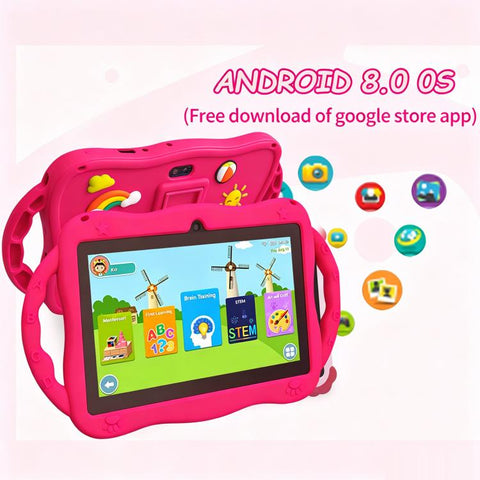 7 inch WiFi Kids Tablet PC with Giraffe Silicone Case, 1GB+16GB, Android 8.0 MTK6735 Quad Core CPU, EU Plug, EU Plug