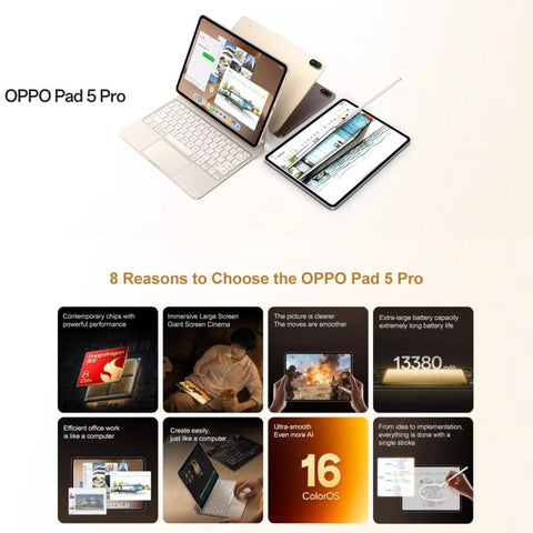 OPPO Pad 5 Pro 13.2 inch Tablet PC, 8GB+256GB, ColorOS 16.0 Snapdragon 8 Elite Gen5 Octa Core, 8GB+256GB