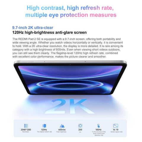 REDMI Pad 2 SE 9.7 inch Tablet PC, 6GB+128GB, HyperOS 3, Snapdragon Gen2 6s Octa Core CPU