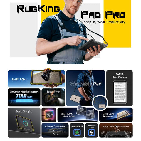 Ulefone Rugking Pad Pro Rugged Tablet PC, 8GB+128GB, 8.68 inch Android 16 Unisoc T7250 Octa Core 4G Network, EU Plug