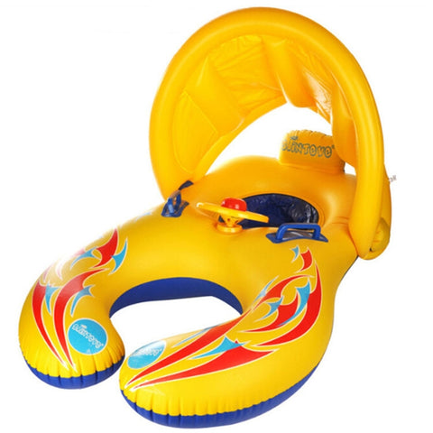 Water Fun Children Sunshade Swimming Circle Yacht, Size: 100x70cm, Yellow Pattern, Blue Marine Fish Pattern, Beige Marine Fish Pattern, Leaf Umbrella Pattern