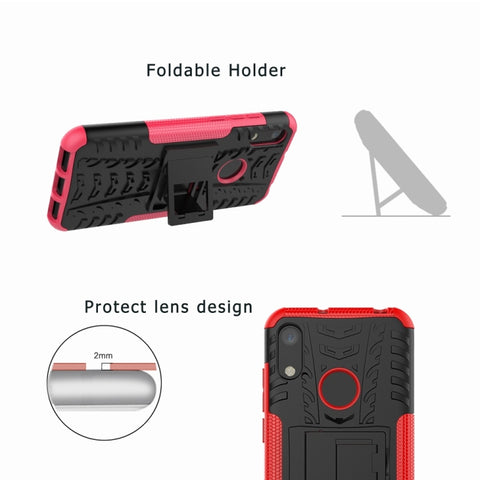 Tire Texture TPU+PC Shockproof Phone Case for Huawei Honor 8A / Y6 2019, with Holder, For Honor 8A
