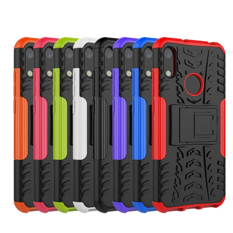 Tire Texture TPU+PC Shockproof Phone Case for Huawei Honor 8A / Y6 2019, with Holder, For Honor 8A
