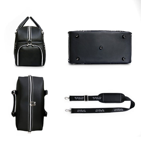 PGM Golf Portable Large Capacity Genuine Leather Ball Bag Clothing Bag for Men, Built-in Shoe Bag, YWB021