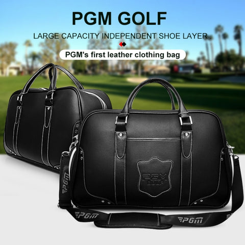 PGM Golf Portable Large Capacity Genuine Leather Ball Bag Clothing Bag for Men, Built-in Shoe Bag, YWB021