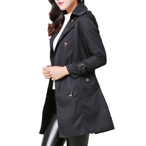 Mid-length Slim Casual Lace-up Trench Windbeaker (Color:Black Size:XL), S, M, L, XL, XXL