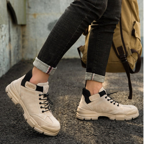 Jiefu Anti Smashing, Anti Piercing, Waterproof And Oil Resistant Electric Welding High Top Safety Shoes (Color:Sand Color Size:46), 36, 37, 38, 39, 40, 41, 42, 43, 44, 45, 46