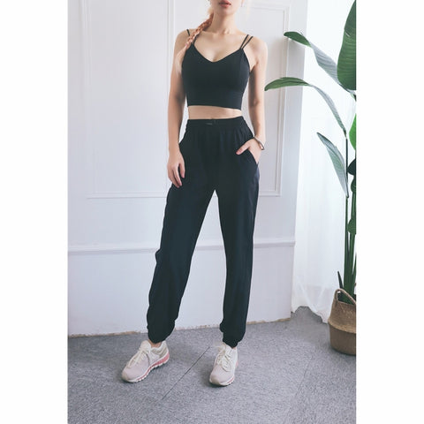 High Waist Drawstring Fitness Pants Loose Casual Sports Yoga Clothes (Color:Quicksand Powder Size:XL), M, L, XL