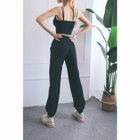 High Waist Drawstring Fitness Pants Loose Casual Sports Yoga Clothes (Color:Quicksand Powder Size:XL), M, L, XL