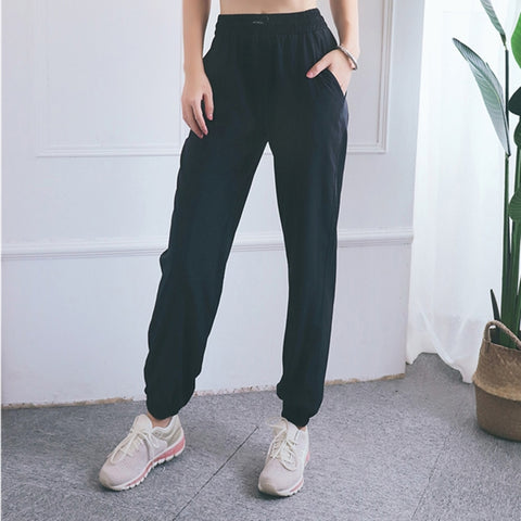 High Waist Drawstring Fitness Pants Loose Casual Sports Yoga Clothes (Color:Quicksand Powder Size:XL), M, L, XL