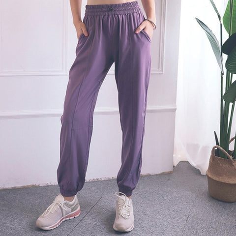 High Waist Drawstring Fitness Pants Loose Casual Sports Yoga Clothes (Color:Quicksand Powder Size:XL), M, L, XL