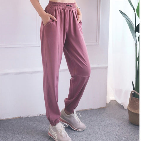 High Waist Drawstring Fitness Pants Loose Casual Sports Yoga Clothes (Color:Quicksand Powder Size:XL), M, L, XL